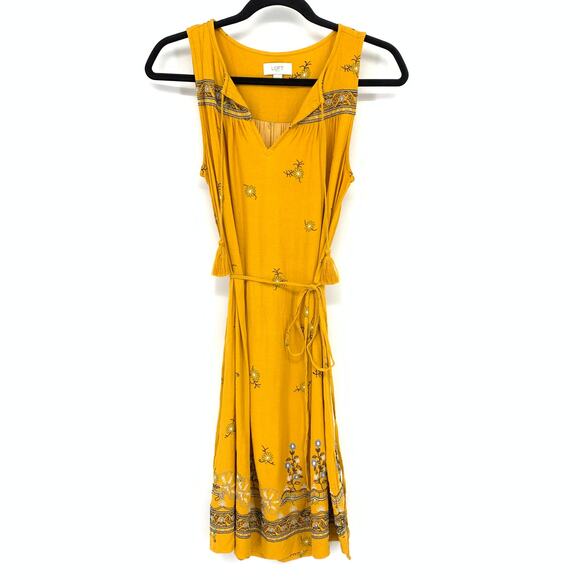 Loft Outlet Boho Sleeveless Dress Womens Size Small Golden Yellow Floral Print - Picture 1 of 6